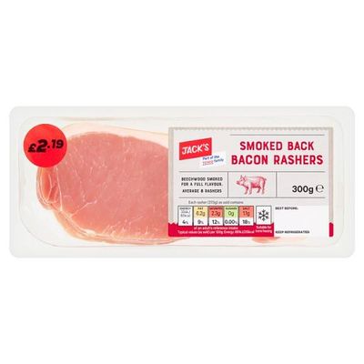 Jack's Smoked Back Bacon Rashers 300g | Case of 1