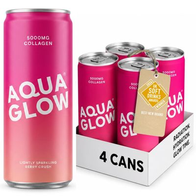 AQUA GLOW Sparkling Collagen Drink, Berry Crush, 5000mg VERISOL, 4 x 250ml