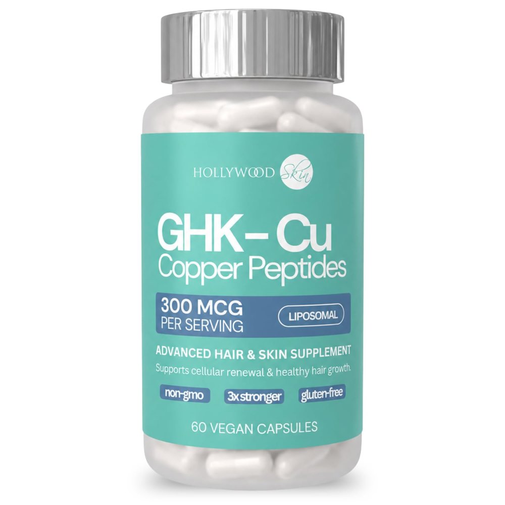 GHK-Cu Copper Peptides Supplement, 300 mcg Liposomal Formula Supports Skin Elasticity, Hair Thickness & Collagen Production Vegan, Non-GMO, Gluten-Free 60 Capsules