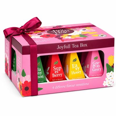 Joyful Tea Gift Box with 12 Premium Tea Bags Jasmine Lemon, Berry Mix, Ginger Honey & Earl Grey Passion Fruit Variety Selection Luxury Ready to Gift Tea Collection for Birthdays & Thank You Gifts