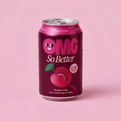 OMG Fibre Soda Low Sugar Sparkling Soft Drink with Plant-Based Fibre & Real Fruit Juice | Functional Soda with Organic Apple Cider Vinegar | Low Calorie Fizzy Drink (Pack of 12, Cherry - Cola)