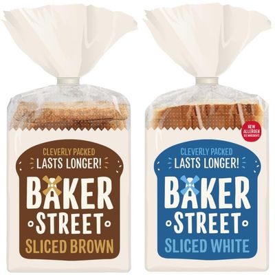 Baker Street Brown and White Sliced Bread, Pre-Sliced, Long Life, High Fibre, Dairy-Free, 550g, Pack of 2
