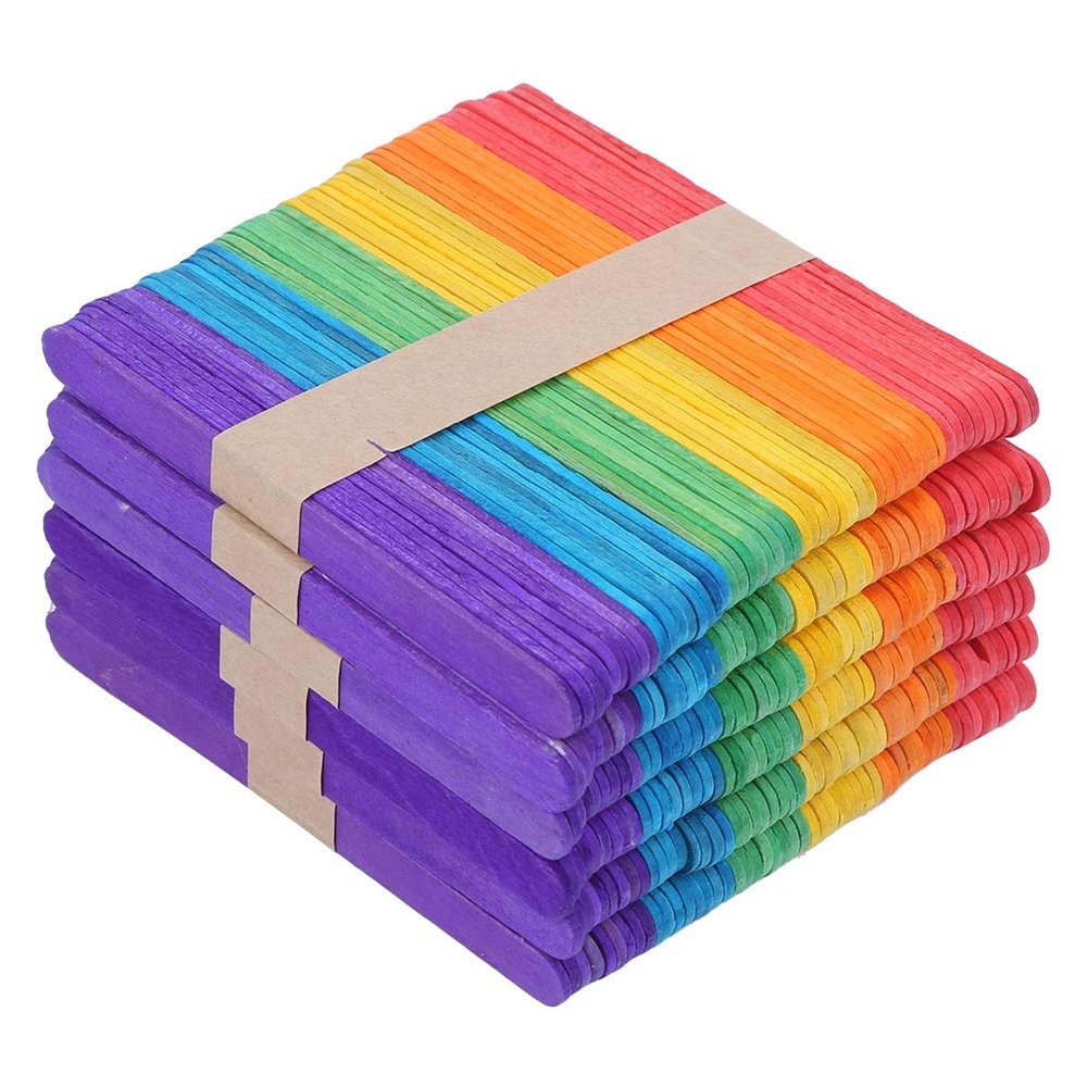 300Pcs Colorful Ice Cream Stick Manual Craft DIY Wooden Ice Bar Stick for Home Summer