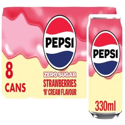 Pepsi Cola Carbonated Soft Drink Cans Pack of 8 (330 ml Each) | Classic Refreshing Beverage | Perfect for Sharing & Celebrations (Pepsi Strawberries 'n' Cream Soft Drink Cans 8x330ml)