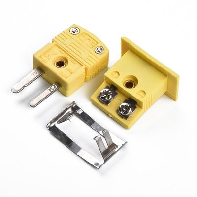 Auratrove K Type Thermocouple Miniature Socket and Panel Mount Connector, Nickel-Chromium Alloy Pins with Nylon Shell for Industrial Sensors, Yellow 2.5x2.2cm Set