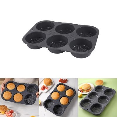 BEAZOOM Grey Silicone Burger Bun, 6 Cavity Non- Baking Tray Even Cooking, Flexible -Release Pan Homemade Burgers 136x92 Inch