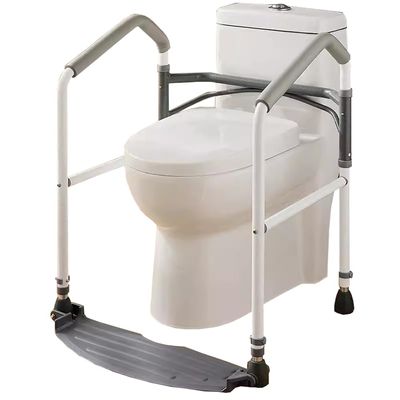 Foldable Toilet Safety Rail with Footplate, Height Adjustable Grab Bar for Elderly & Disabled, Universal Fit, Bathroom Safety