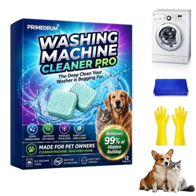 PrimeDrum Washing Machine Cleaner Pro Tablets, Primedrum Enzyme Cleaning Tablets, Pet Hair Remover Washing Machine, Natural Mild Formula, Suitable for HE Front Loader, Top Load, Eco-Friendly 12 Count