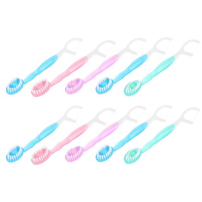 ROMISBABA 10pcs Mini Oral Cleaning Brush with Soft Bristle and Floss Disposable Portable Travel Toothbrush Set for Business Trips and Daily Use