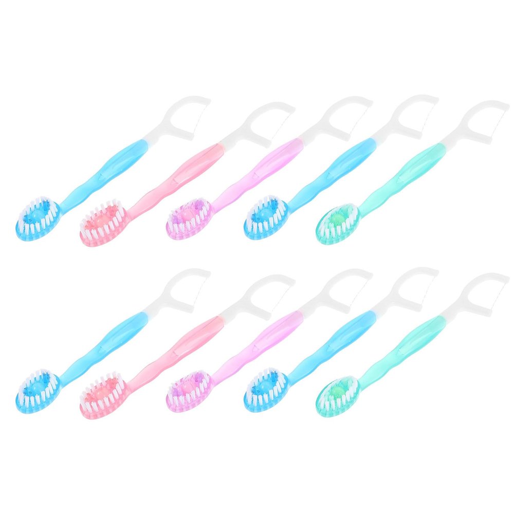 ROMISBABA 10pcs Mini Oral Cleaning Brush with Soft Bristle and Floss Disposable Portable Travel Toothbrush Set for Business Trips and Daily Use