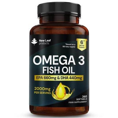 Omega 3 Softgels 660mg EPA & 440mg DHA High Strength 2000mg - 360 Softgel Omega 3 Fish Oil Capsules for 6 Months of Supply, Fish Oil Omega 3 Supplements