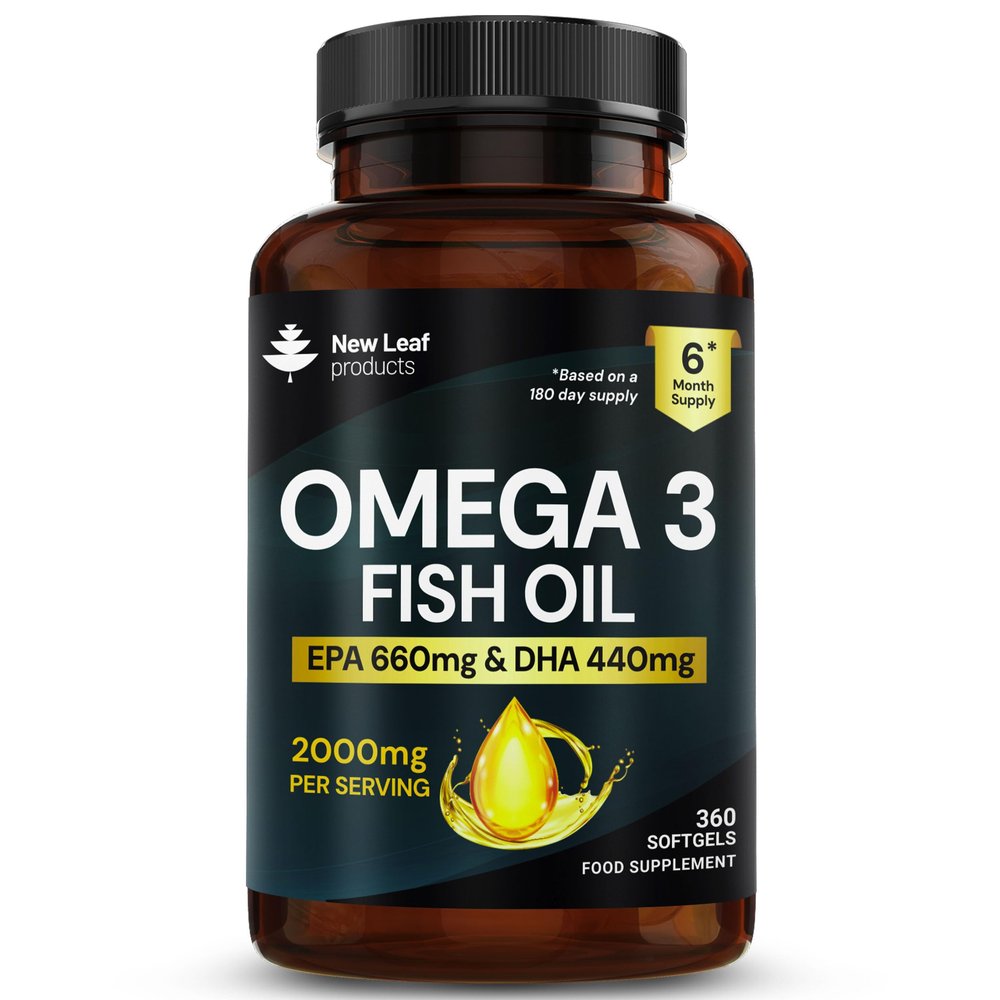 Omega 3 Softgels 660mg EPA & 440mg DHA High Strength 2000mg - 360 Softgel Omega 3 Fish Oil Capsules for 6 Months of Supply, Fish Oil Omega 3 Supplements