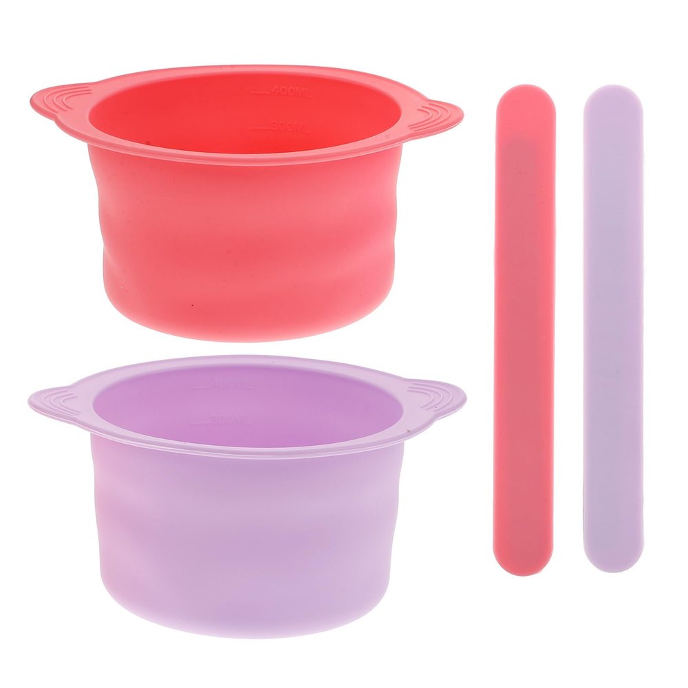DRESSOOS 4pcs Silicone Wax Bowl Set for Hair Removal with Non-stick, Foldable Design and Reusable Silicone Wax Spatulas, for Home Use and Beauty Routine