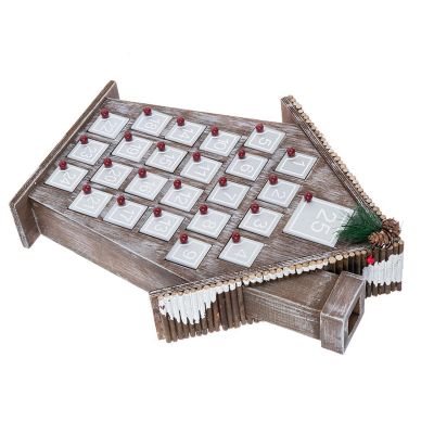 Buxuaaaa Celebration Wood Advents Calendar Houses Gray Wood Houses Advents Calendar with 24 Cards Christmas Countdowns Decoration