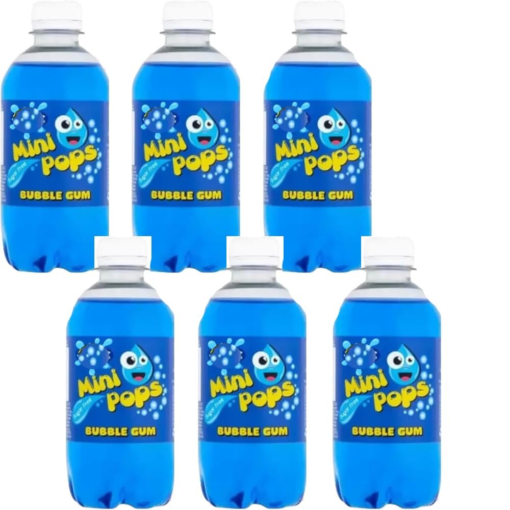 Mini Pops Sugar Free Orange,Col la,Raspberry,Lemonade,Dandelion & Burdock Soft Drink Bottles 330ml - zdc (12 x Bottles, Bubblegum)