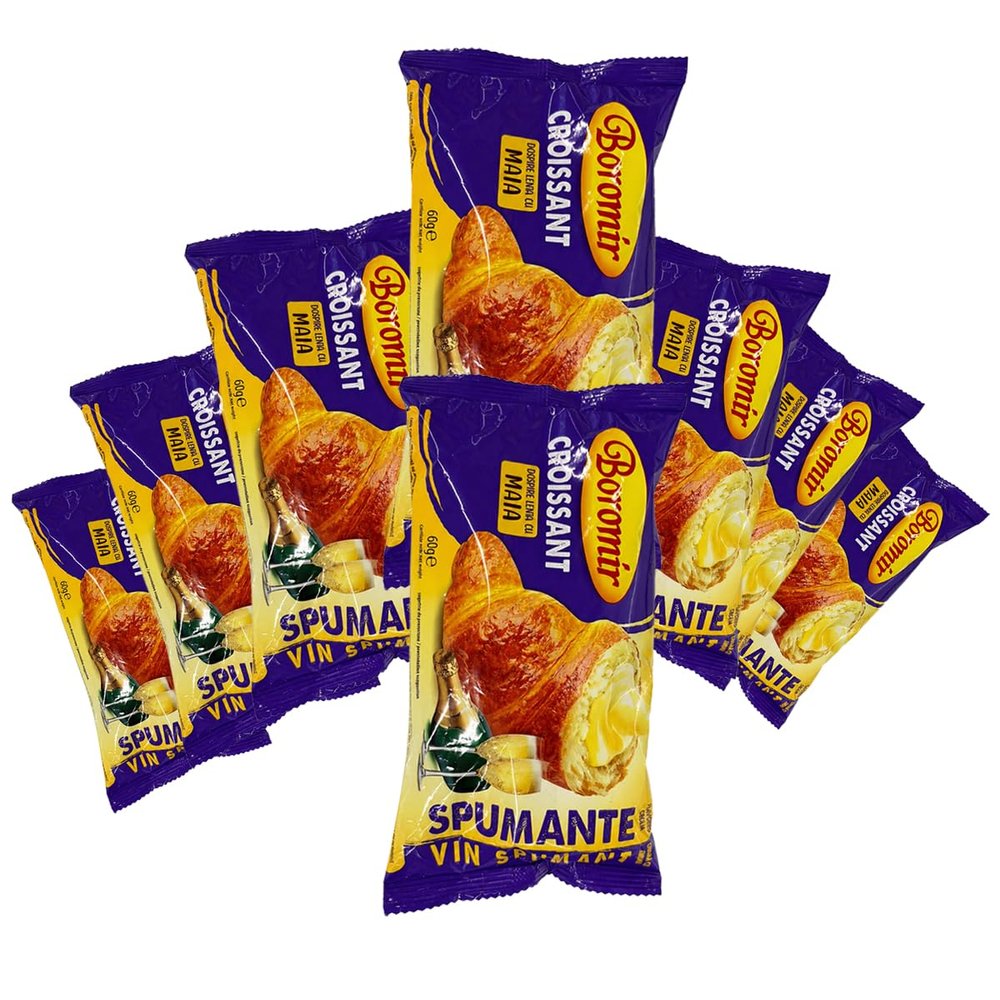 Boromir Croissant Crema Vin Spumant 60g Sparkling Wine Cream Filled Sweet Pastry Snack Breakfast Bakery Product of Romania Pack of 8