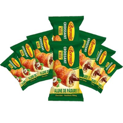 Boromir Croissant with Hazelnut Chocolate Cream 50g Nut Chocolate Filled Sweet Pastry Snack Breakfast Bakery Product of Romania Pack of 8