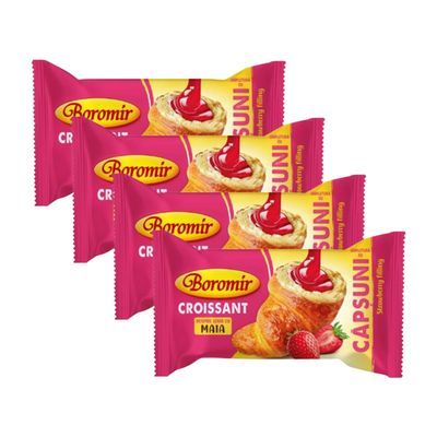 Boromir Croissant with Strawberry Jam 60g Fruit Filled Sweet Pastry Snack Breakfast Bakery Product of Romania Pack of 4