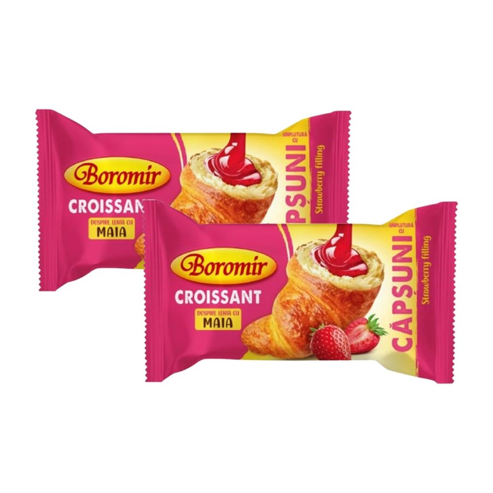 Boromir Croissant with Strawberry Jam 60g Fruit Filled Sweet Pastry Snack Breakfast Bakery Product of Romania Pack of 2