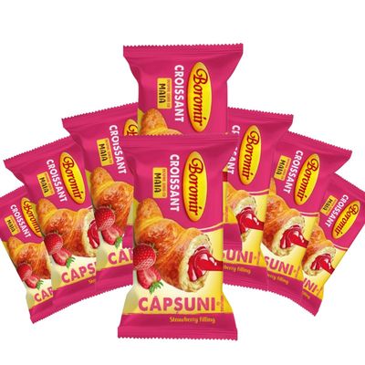 Boromir Croissant with Strawberry Jam 60g Fruit Filled Sweet Pastry Snack Breakfast Bakery Product of Romania Pack of 8