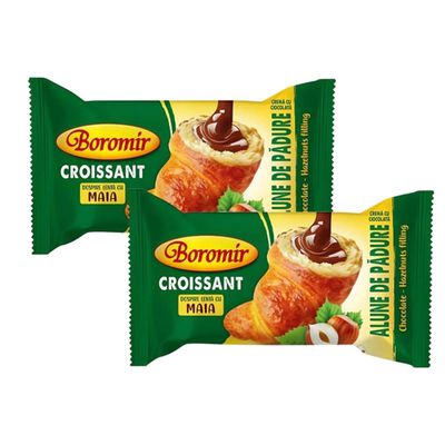 Boromir Croissant with Hazelnut Chocolate Cream 50g Nut Chocolate Filled Sweet Pastry Snack Breakfast Bakery Product of Romania Pack of 2