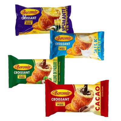Boromir Croissant Assorted Flavors Combo Pack Crema Vin Spumant Lapte Hazelnut Chocolate Cream Cacao each 60G Sweet Pastry Snack Product of Romania