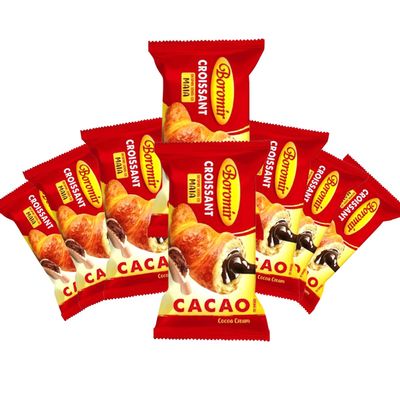 Boromir Croissant Cacao 60g Cocoa Cream Filled Sweet Pastry Snack Breakfast Bakery Product of Romania Pack of 8