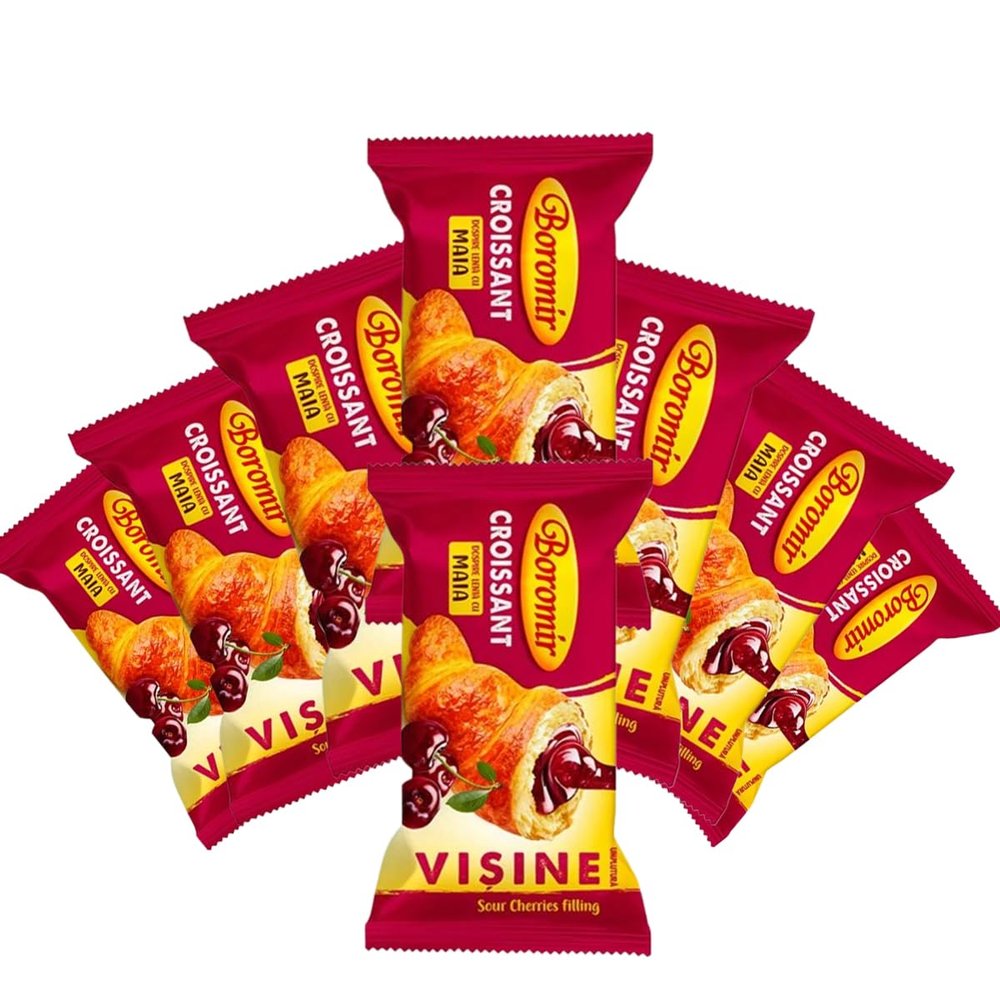 Boromir Croissant with Sour Cherry Jam 60g Fruit Filled Sweet Pastry Snack Breakfast Bakery Product of Romania Pack of 8