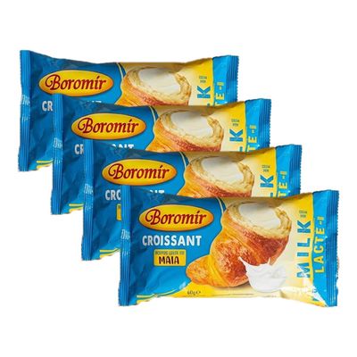 Boromir Croissant Lapte 60g Milk Cream Filled Sweet Pastry Snack Breakfast Bakery Product of Romania Pack of 4