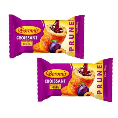 Boromir Croissant Crema Prune 60g Plum Cream Filled Sweet Pastry Snack Breakfast Bakery Product of Romania Pack of 2