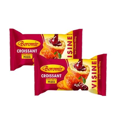 Boromir Croissant with Sour Cherry Jam 60g Fruit Filled Sweet Pastry Snack Breakfast Bakery Product of Romania Pack of 2
