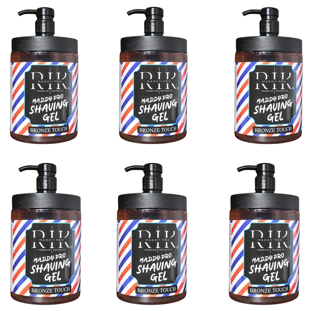 Maddy Pro Premium Shaving Gel, Bronze Touch, Clear Transparent Formula, Smooth Razor Glide & Hydration, with Pump, 1000ml (Pack Of 06)