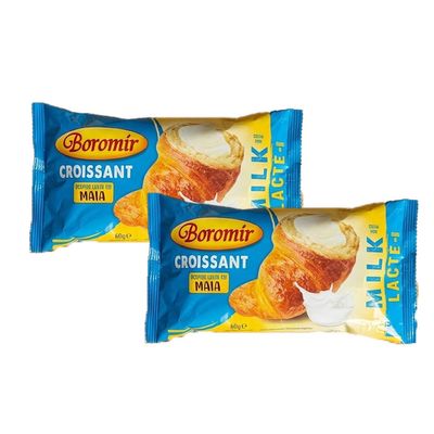 Boromir Croissant Lapte 60g Milk Cream Filled Sweet Pastry Snack Breakfast Bakery Product of Romania Pack of 2