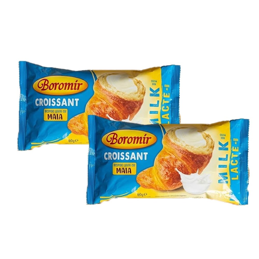 Boromir Croissant Lapte 60g Milk Cream Filled Sweet Pastry Snack Breakfast Bakery Product of Romania Pack of 2