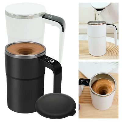 NINMORTH Rechargeable Self Stirring Coffee Cup, 380ml Electric Mixing Mug with 304 Stainless Steel, Portable USB-C Protein Shaker Bottle for Home Office Travel, White