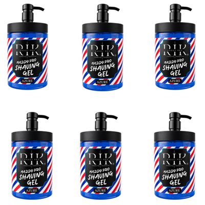 Maddy Pro Premium Shaving Gel, Azure, Clear Transparent Formula, Smooth Razor Glide, with Pump, 1000ml (Pack of 06)