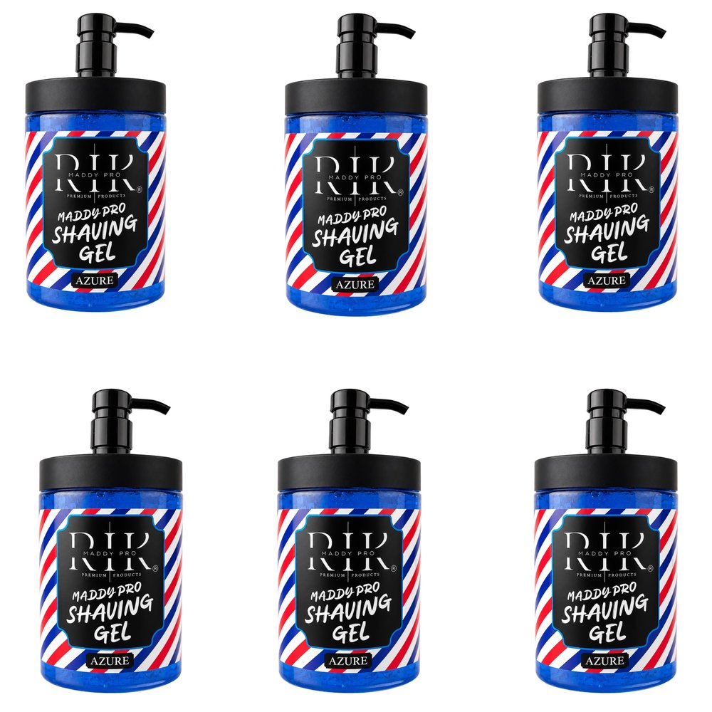 Maddy Pro Premium Shaving Gel, Azure, Clear Transparent Formula, Smooth Razor Glide, with Pump, 1000ml (Pack of 06)
