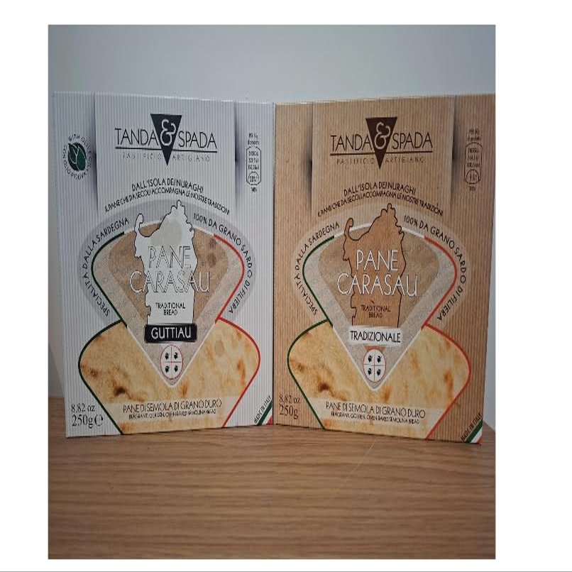 Double Pack Sardinian Flat Bread, Traditional & Guttiau Pane Carasau, Carta di Musica, Made in Sardinia, 2 x 250g, opd goods
