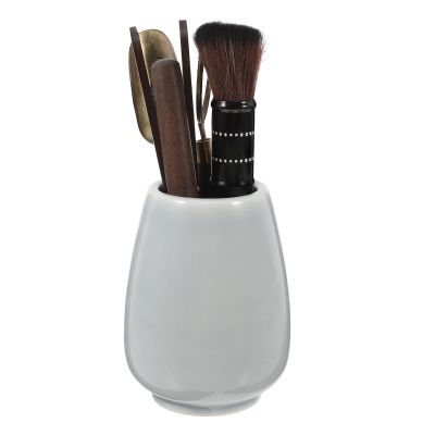 BATHVEVE Ceramic Tea Ceremony Bottle White Porcelain with Wooden and Copper Accessories, Easy to Clean and Sturdy Tea Set Storage Holder, Gift for Friends, Relatives, and Colleagues
