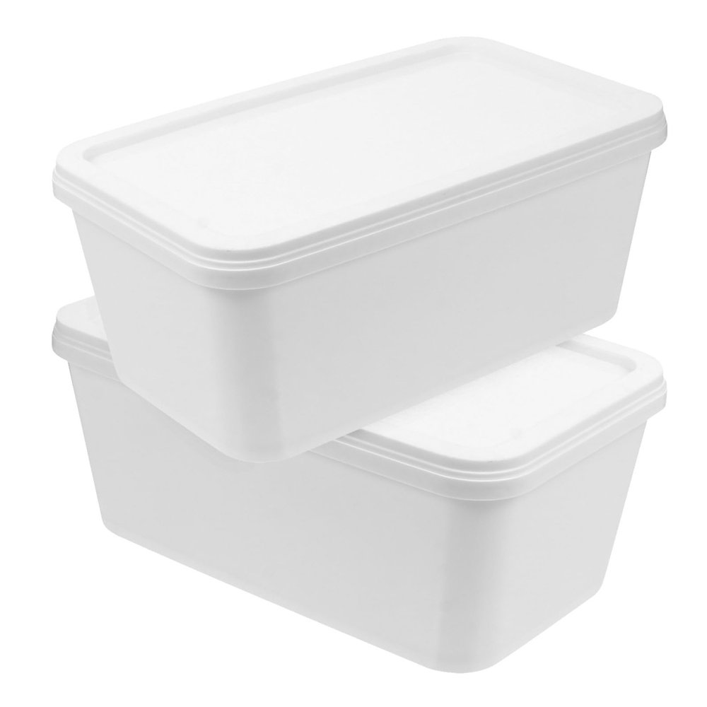Artibetter 2pcs 3 Litres Plastic Ice Cream Storage Tubs, Stackable Freezer Ice Cream Boxes for Convenient Home Use and Storage, White Containers for Kitchen Organisation