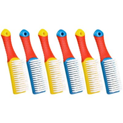 Tofficu Shoe and Laundry Cleaning Brush Set for Household Clothes and Footwear Cleaning Blue and Yellow Handle 6pcs with Hard Bristles, Plastic Handle Scrub Brushes Suitable for Shoes