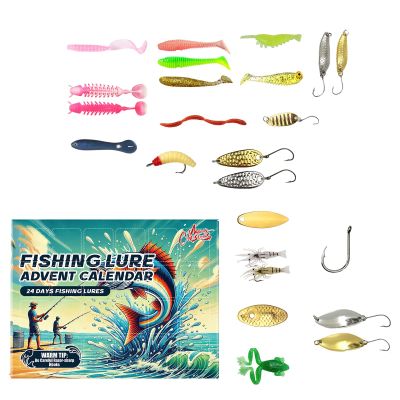 24 Days of Fishing Surprises Advents Calendar Stylish Fishing Lure Advents Calendar Box for Freshwater and Saltwater Baits