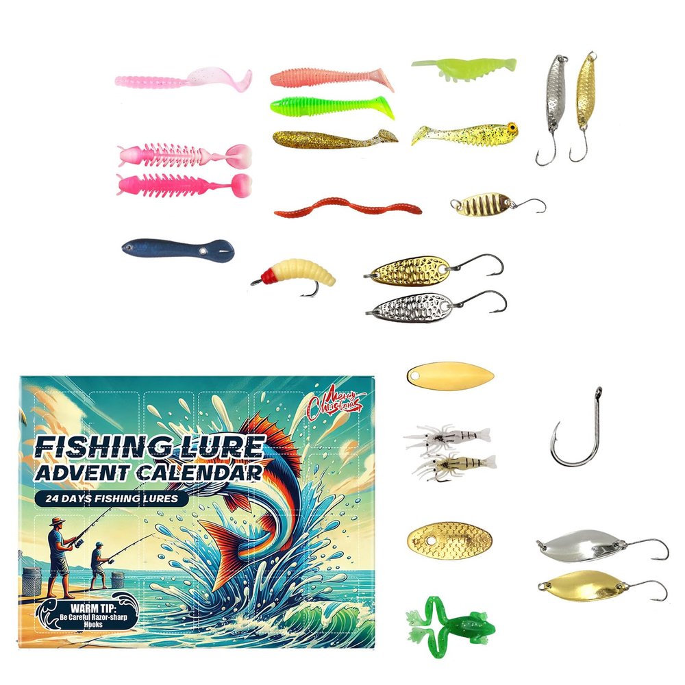 24 Days of Fishing Surprises Advents Calendar Stylish Fishing Lure Advents Calendar Box for Freshwater and Saltwater Baits