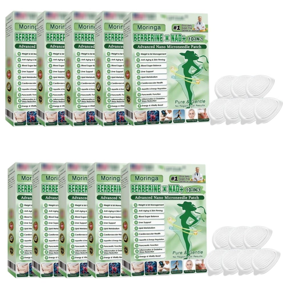 Moringa X Berberine Patch Boxes 10 in 1, Nano Microneedle Slimming Patch, Natural Ingredients, Easy to Apply, Invisible Under Clothes, Ideal for Men and Women