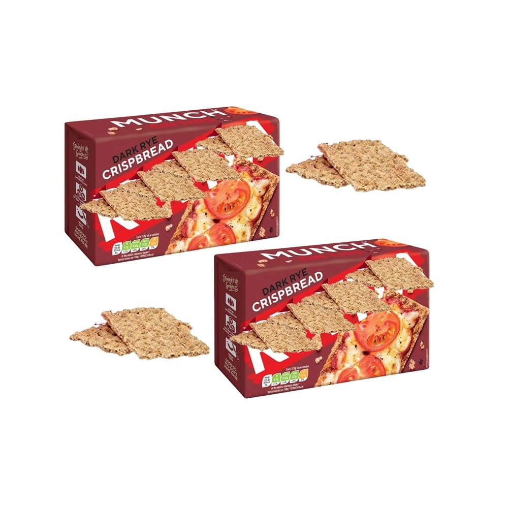 Crispbread Dark Rye Crackers Pack 250g - Pack of 2 - Crunchy Crispy Cracekrs