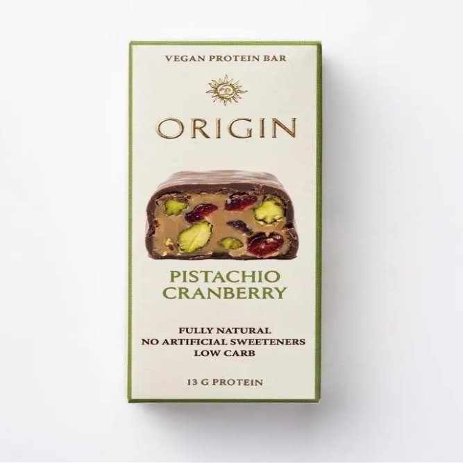 Origin Vegan Protein Bars, Plant Based Protein Snack (6, Pistachio Cranberry)