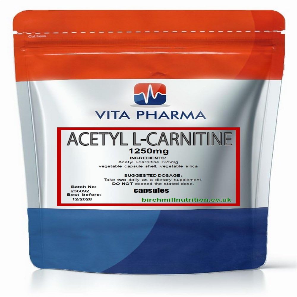 Vita Pharma Acetyl L-Carnitine Capsules, 1250mg per Serving, 30 Capsules Brain & Nervous System Support ALCAR is Used as Part of Cognitive Performance, Focus, and Overall Nervous System Health.