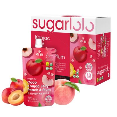 Intake Sugarlolo Drink 150 g x 10 Pieces | Low Calorie Fruitand Sugar Free | Ideal for Diabetics and Health Consciousness | (10, Peach & Plum with Nata De Coco)