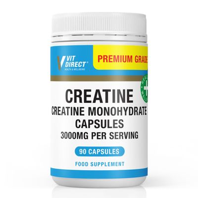Vit Direct - Creatine Monohydrate Capsules - 3000mg Per Serving - 90 Capsules - Food Supplement - Supporting Health & Wellbeing - for Sports People Aged 18+