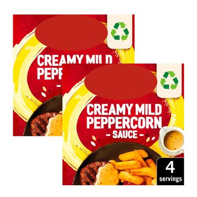 Creamy Mild Peppercorn Sauce Mix, 25g, with Cracked Green Peppercorns, Garlic and Black Pepper, No Artificial Colours, Ready in 5-10 Minutes, Pack of 2